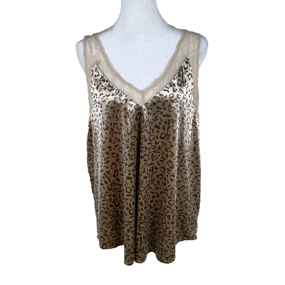 NWT Mystree Velvet Tank Women XL‎ Taupe Leo Leopard Print Lace Trim Boho Chic